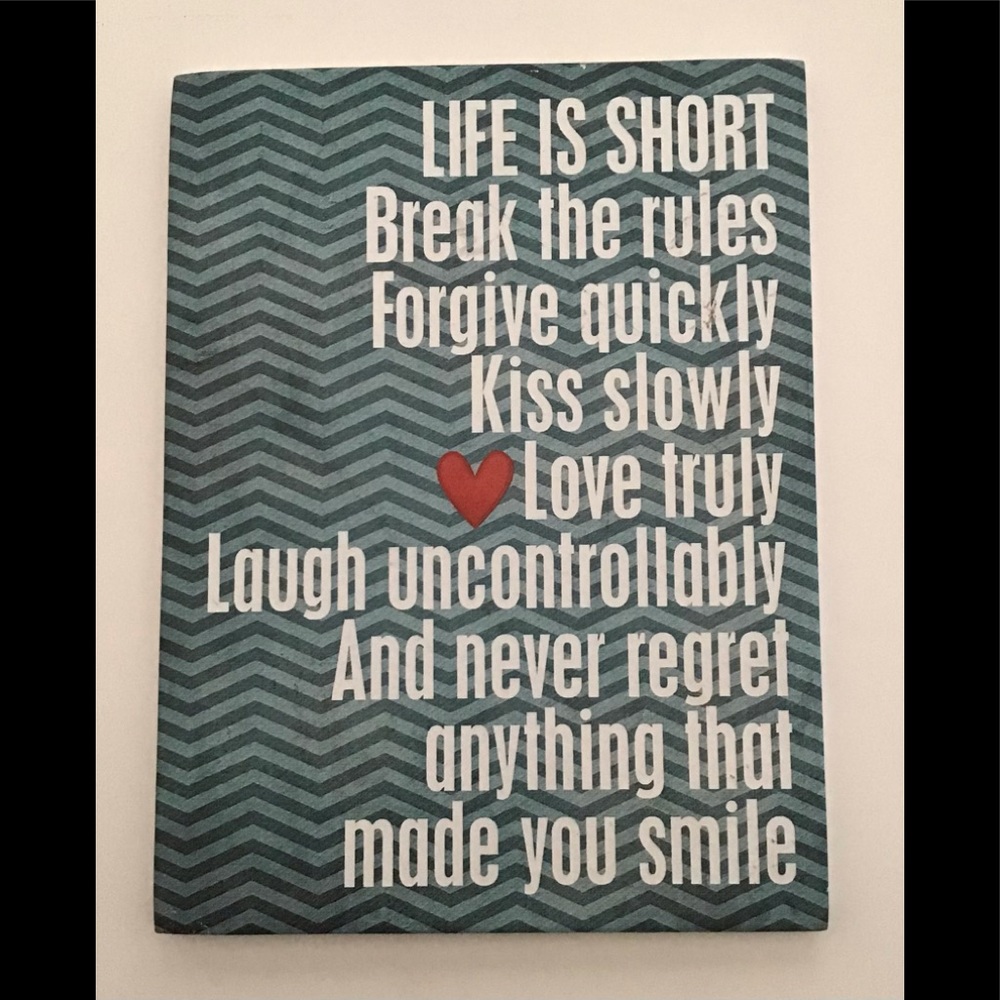 Life is Short Wall Plaque Blue and White
